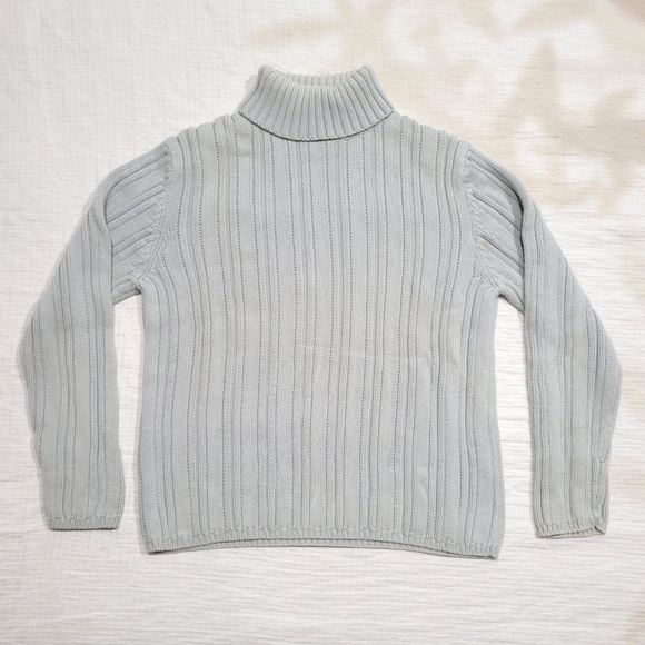 Banana Republic Light Gray Turtleneck 100% Cotton Sweater Men Medium-Large - Picture 1 of 8